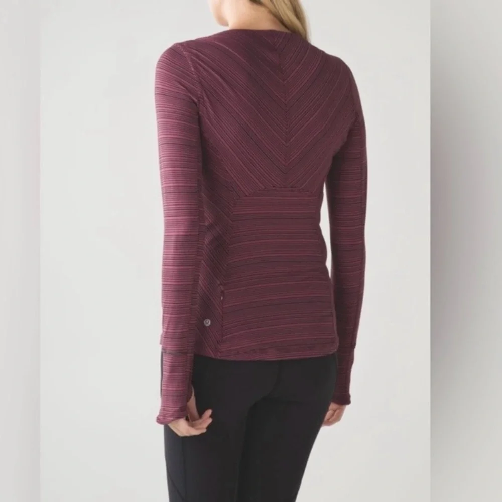 Lululemon Kanto Catch Me LS top Berry Black Stripe sz 4 - Picture 3 of 11